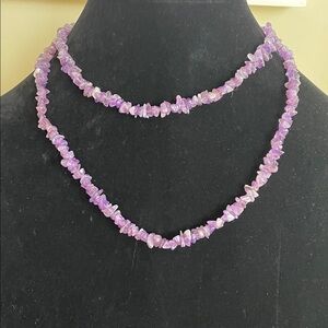 ARTISAN AMETHYST GEMSTONE CHIP NECKLACE 35”Long Purple Bohemian Hippie Organic